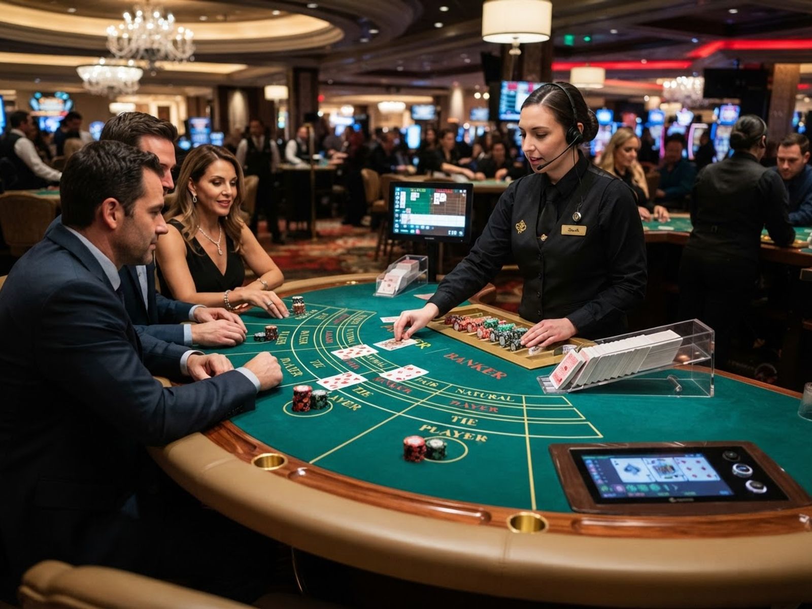 Live baccarat tafel met kaartschoen