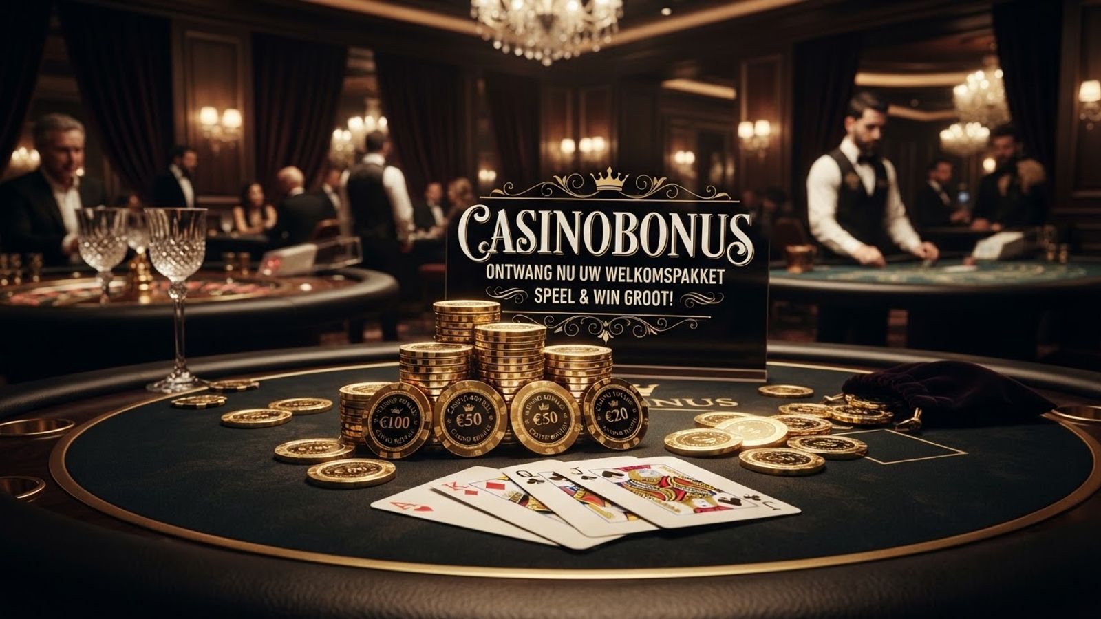 Casinobonus met munten en speelkaarten